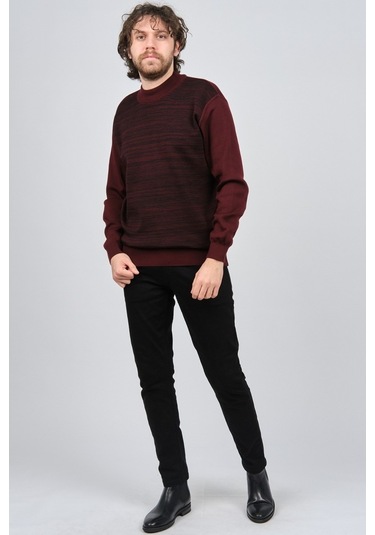 Haki Triko Erkek Yarım Balıkçı Yaka Desenli Kazak 60872013 Bordo Bordo