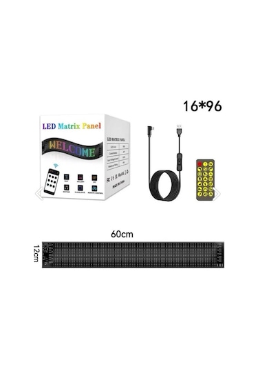 Led Matrix Panel Rg-b Ekran Kumandalı App Kontrollü Iş Yeri Otomobil Tır 60 Cm Siyah