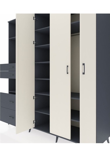Kronos Dolap 12 Raflı 4 Çekmeceli Tek Askılı 220x59x243 Antrasit-aytaşı/antrasit Aytası/antrasıt