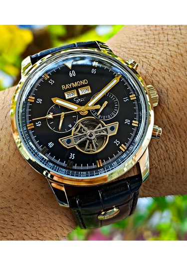 Raymond Star Serisi Gold Siyah Otomatik Erkek Kol Saati Altın