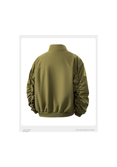 Yingfu Amerikan Tarzı Dik Yakalı Pilot Ceketi Erkekler İçin Sağlam Beyzbol Ceketi Gri Siyah