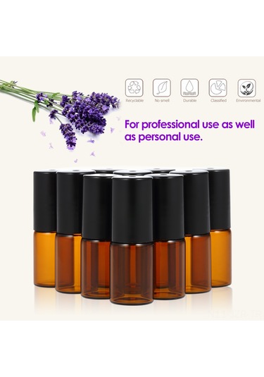 Geeroyoo "10 Adet 3ml Kehribar Renkli Esans Yağı Roll-on Şişesi, Paslanmaz Çelik Toplu Ve Damlalıklı" Siyah