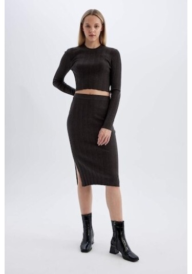 Defacto Coool Slim Fit Dar Kesim Basic Düz Yırtmaçlı Triko Midi Etek A2058AX24AUAR227 Antrasit
