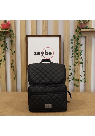 Kapitone Desenli Anne/bebek Bakım Çantası - Siyah Nakışlı-zeybe Siyah