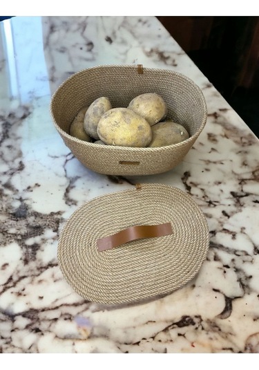 Hasır Sepet, Kapaklı Dekoratif Sepet, Çok Amaçlı Kutu, Oval Patates Soğan Sepeti