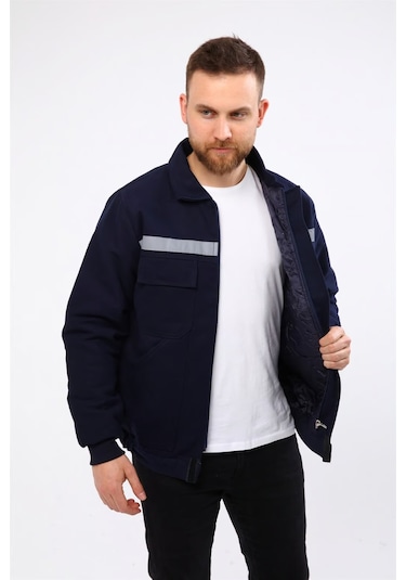 İş Elbisesi Mont 7/7 Gabardin Kumaş Reflektörlü Lacivert