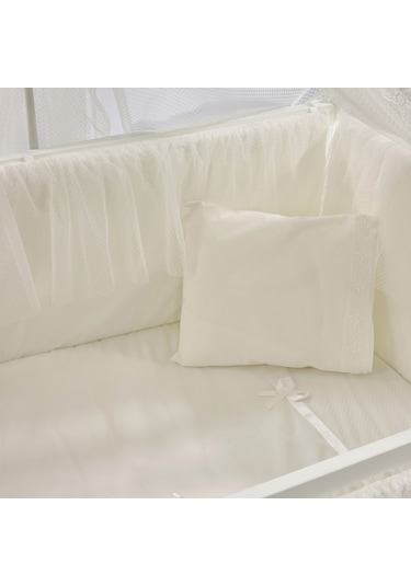 Meltem Kids Mondo Sallanır Ahşap Anne Yanı Beşik 60x120 cm (beyaz-ekru) Ekru