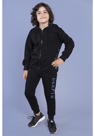 Toontoy Erkek Çocuk Kapüşonlu Baskılı Eşofman Takımı Petrol Mavi