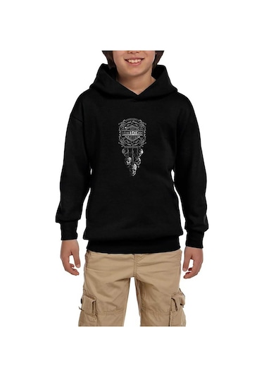 Zepplin Giyim Motorcycle Club Skull Siyah Çocuk Kapşonlu Sweatshirt