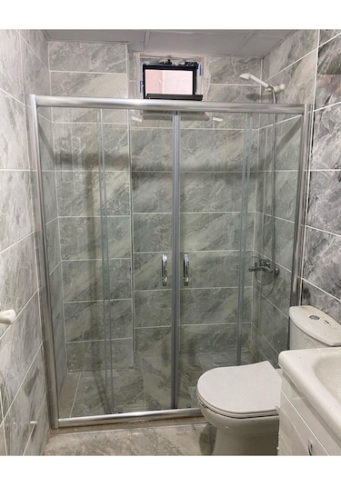 Nokta Duşakabin Teknesiz Cam Duşakabin Düz 2 Sabit 2 Sürgülü Nd112 Şeffaf