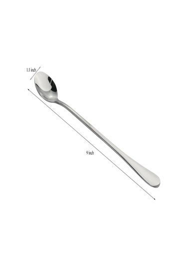 Kangvka 4 Adet Paslanmaz Çelik Uzun Saplı Kaşık Seti - Kahve, Çay, İçecek Ve Dondurma Karıştırma İçin Dayanıklı Ev Ve Bar Gereci Gümüş