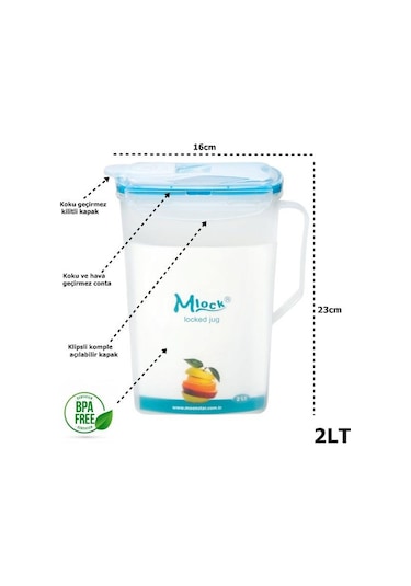 Moonstar Kilitli Koku Geçirmez Sürahi 2 Litre Su-808