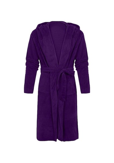 Flybuy Erkek Uzun Kapşonlu Bornoz Sıcak Gecelik, Rahat Uzun Kollu, Soğuk Geçirmez, Çeşitli Renkler Mor
