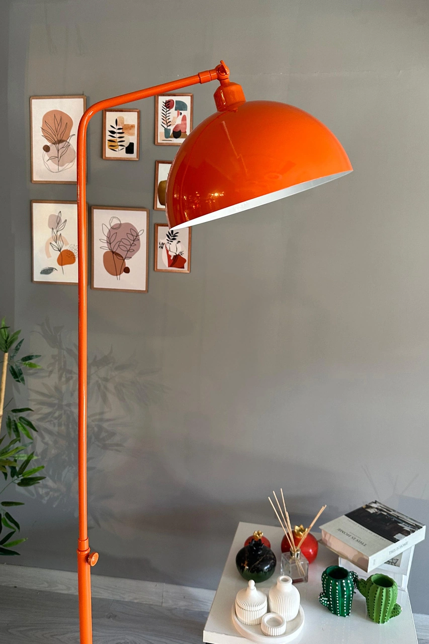 Turuncu 6933 Lambader Hareketli Başlık Modern Dekoratif Metal Oturma Odası Çalışma Odası Zemin Lambası Turuncu