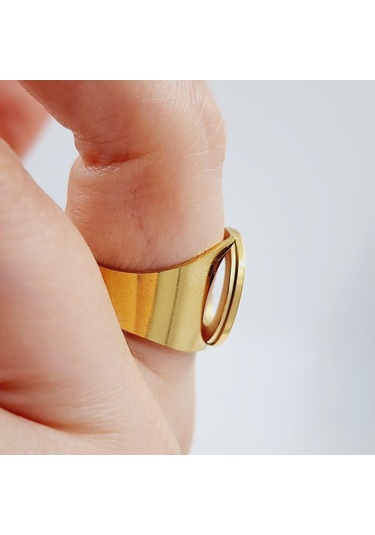 Çelik Gold Düz Kesim Harf Yüzük -c Harfi- Ayarlı Ölçü-1890 Altın