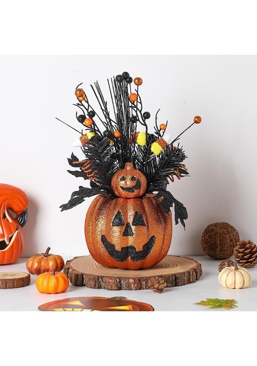 Homyl Cadılar Bayramı Heykelciği Balkabağı Saksı Heykeli 28cmx25cmx38cm