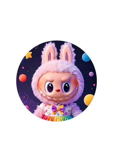 Yenilebilir Yuvarlak Pasta Resim Baskısı 20 Cm Şekerli Kağıt Labubu Temalı 95