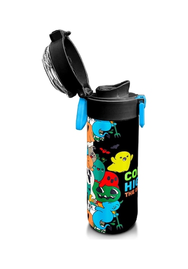 Coral High Kids Siyah Karikatür Çizgili Desenli Pipetli Ve Direkt İçim Çelik Termos 500 Ml 31990 Siyah - Kırmızı