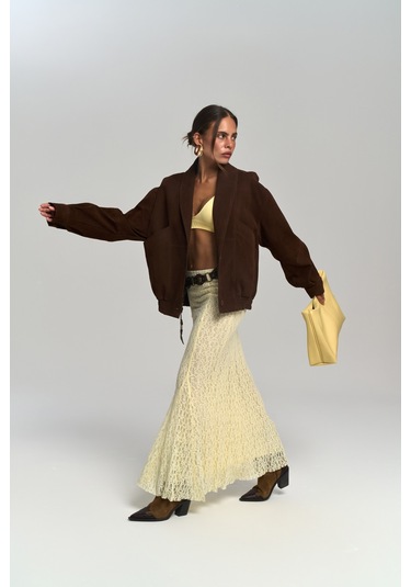 Veylia Uzun Sarı Dantel Etek