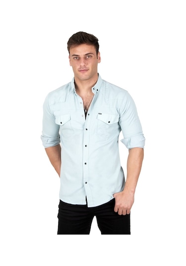 Deepsea Erkek Mint Yeşili Çıtçıtlı Kot Gömlek 2300419 Mint