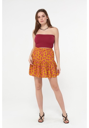 Beli Lastikli Çiçek Desenli Şort Etek Çok Renkli
