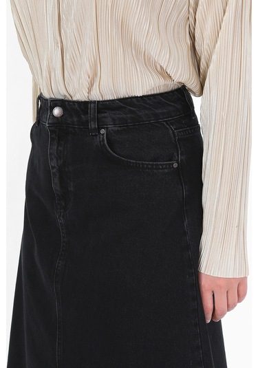 Yüksek Bel A Kesim Denim Etek Siyah