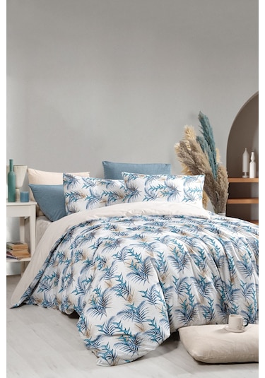 Lastikli Çarşaflı Tek Kişilik Nevresim Takımı Monblue Mavi