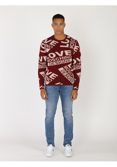 Moschino Moschıno Erkek Kazak / M.Lov.2019.6494 Vişne -Beyaz Bordo