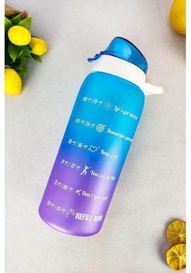Digithome 1 L Çift Renk Ölçü Baskılı Motivasyon Sağlıklı Plastik Su Şişesi Mavi 161546-160 C1-1-139