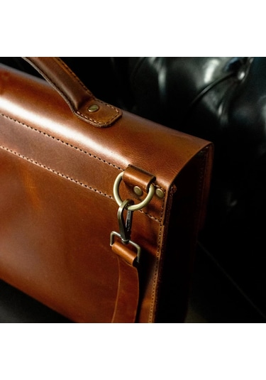 Twingold İsme Özel Evrak Çantası - Messenger Bag - %100 Deri - Ac09001 - Koyu Kahverengi Koyu Kahverengi