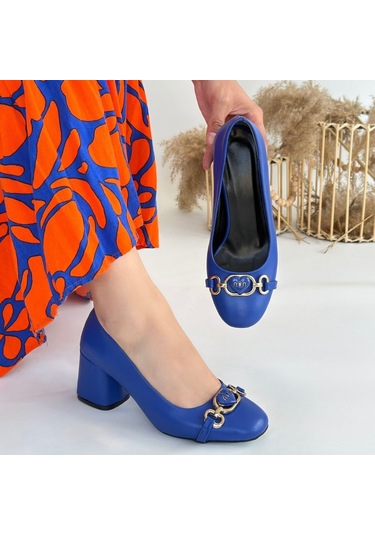 Bernishoes Lucky Mavi Cilt Topuklu Ayakkabı Mavi