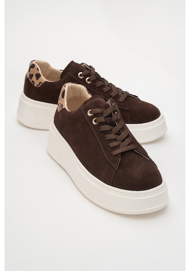 Gueno Kahverengi Hakiki Deri Süet Kadın Spor Ayakkabı Kahverengi