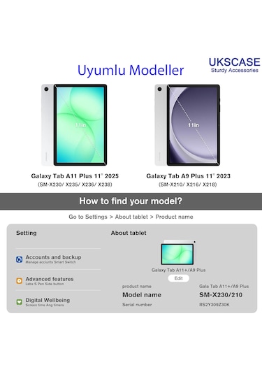 Samsung Uyumlu Galaxy Tab A11 Plus A11+ A9 Plus A9+ 11'' Temperli Cam Ekran Koruyucu 2 Adet