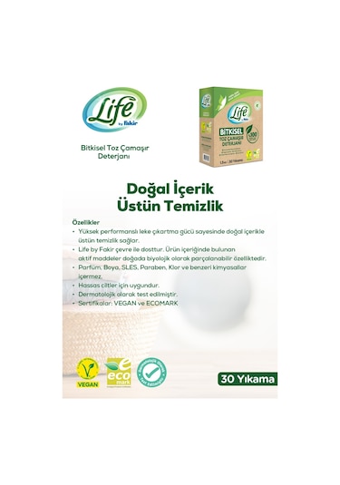Life By Fakir %100 Bitkisel Bazlı Doğal Toz Çamaşır Deterjanı 2 x 1500 G