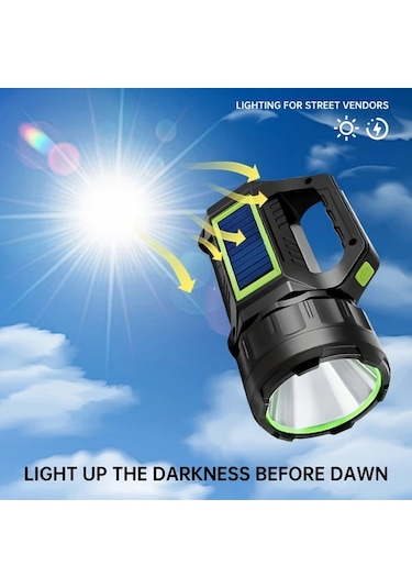 Xuweiwei 1 Adet El Feneri Süper Parlak Güneş Enerjili 7 Modlu Cob Yan Aydınlatmalı Taşınabilir Kamp Lambası Açık Hava Seyahat Acil Durum Bakır - Siyah