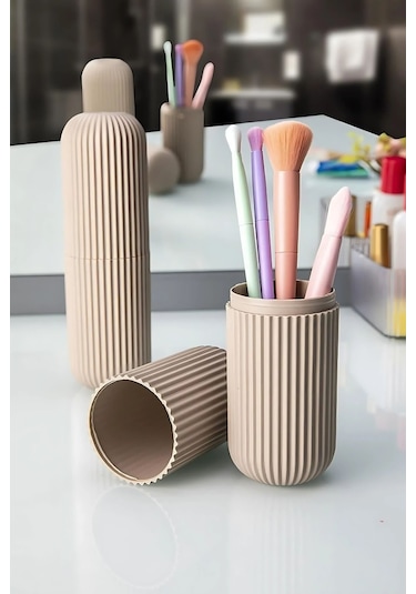Valiz Düzenleyici, Valiz İçi Diş Macun Fırça Saklama Ve Taşıma Kabı Diş Fırçalık, 19 X 6 Cm Krem