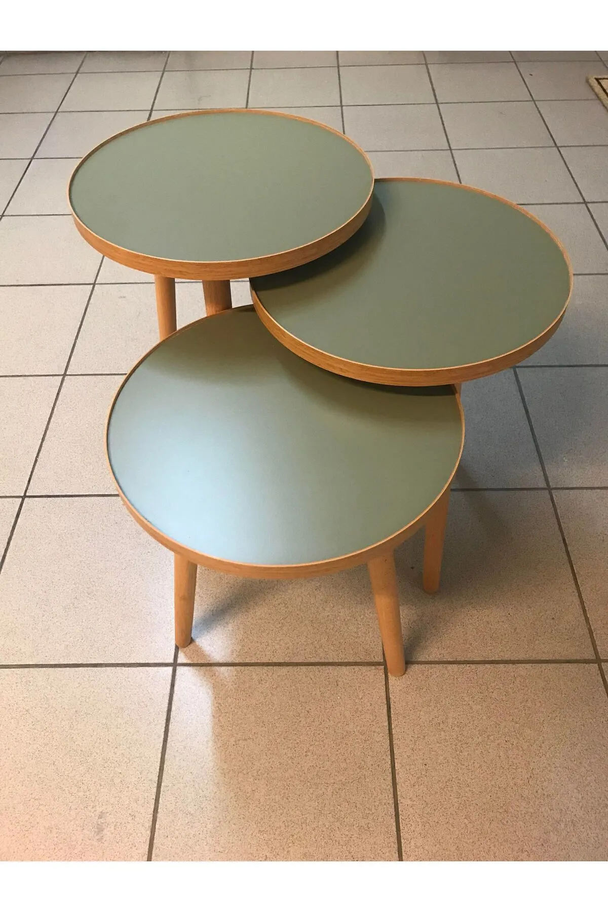 3.lü Zigon Sehpa 18mm 1.sınıf Mdf Lam Tabla 37cm Çapında Mint Yeşili Kullanıma Hazır Montajlı Yeşil