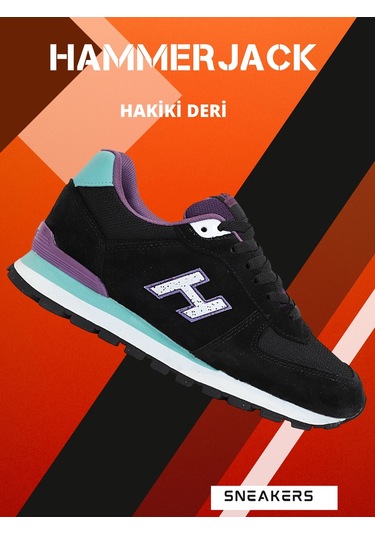 1743-peru Hakiki Deri Anatomik Eva Tabanlı Unisex Sneaker Siyah Mor Çok Renkli