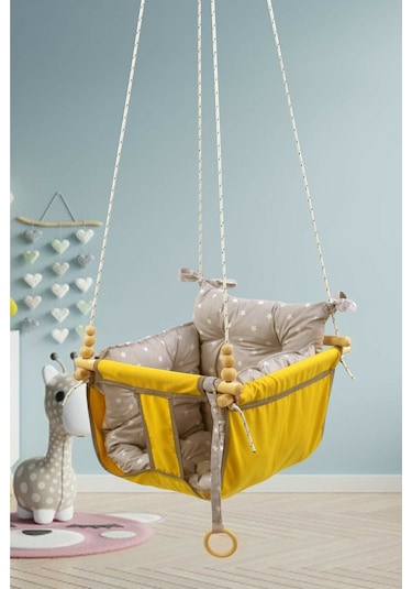Bundera Wag Swing Sarı Çocuk Ahşap Salıncak Bebek Hamak