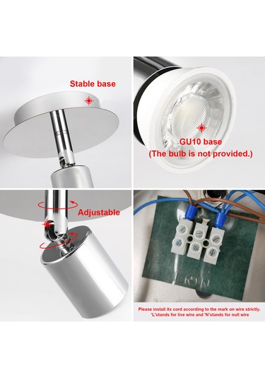 Yaozixa 4 Kafa Gu10 Tavan Spot Işığı - Açısı Ayarlanabilir - 85-265v Geniş Voltaj - Pencere Ve Duvar Aydınlatması - Ampul Yok Şeffaf