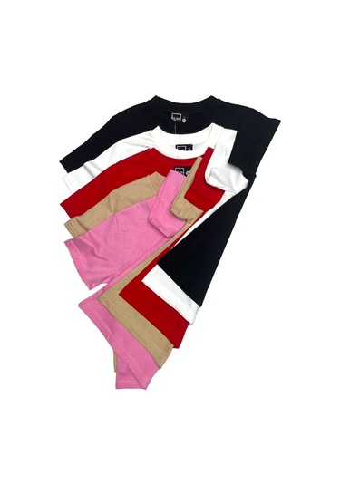 Çocuk Basic T-shirt Kız Erkek Unisex %100 Pamuk 5'li Paket Kk-2