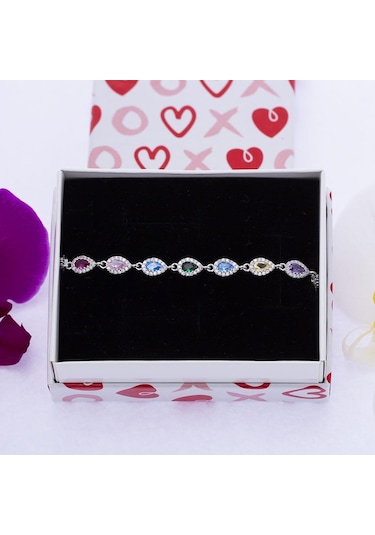 Nagiss Renkli Zirkon Taşlı Damla Model 925 Ayar Gümüş Kadın Bileklik