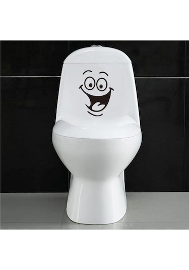 Sevimli Gülen Yüz Klozet Kapağı Banyo Wc Sticker 28x14 Cm