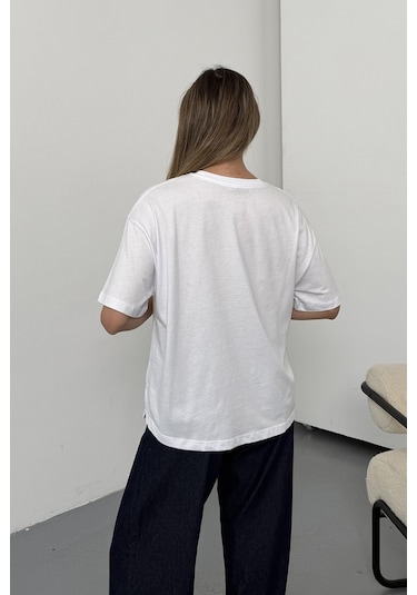 Giysa Kadın Kiraz Baskılı Pamuklu T-shirt Beyaz - 26y 26519