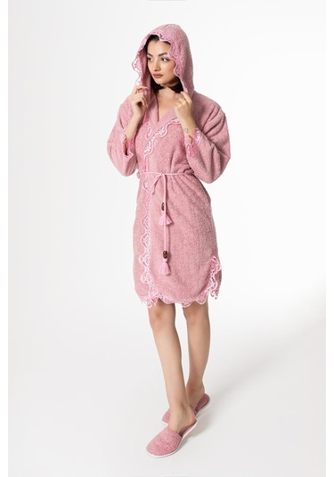 Rosa Gelin Bornoz Set 5 Parça Dantelli Fantezi Çeyizlik Takım Pembe