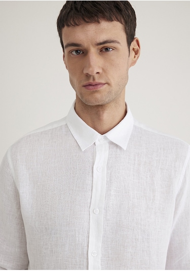 Mavi - Beyaz Keten Gömlek 0211466-620 Beyaz