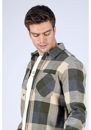 Lee Cooper Deon Erkek Dokuma U.kol Gömlek Haki-bej-20526 Haki-bej Ekose Haki - Bej