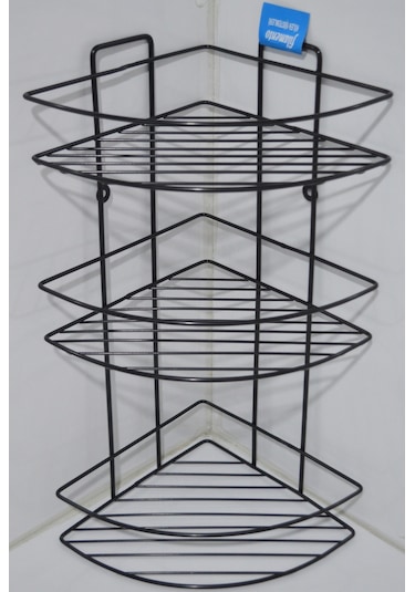 Siyah Üçlü Banyo Köşe Rafı Şampuanlık Köşelik Siyah