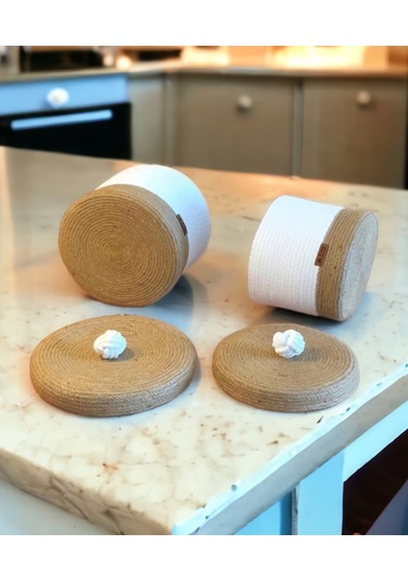 Hasır Sepet, 2'li Kapaklı Dekoratif Sepet