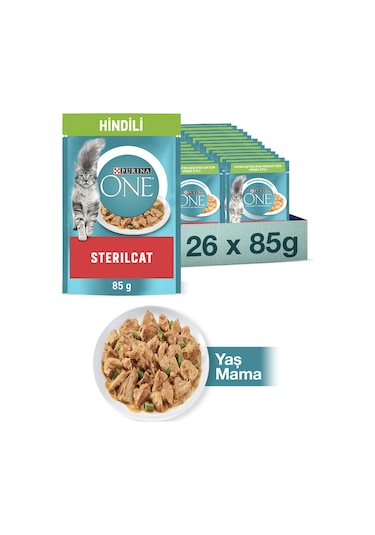 Purına One Sterilcat Hindi ve Yeşil Fasulyeli Kısırlaştırılmış Kedi Maması 26 x 85 G